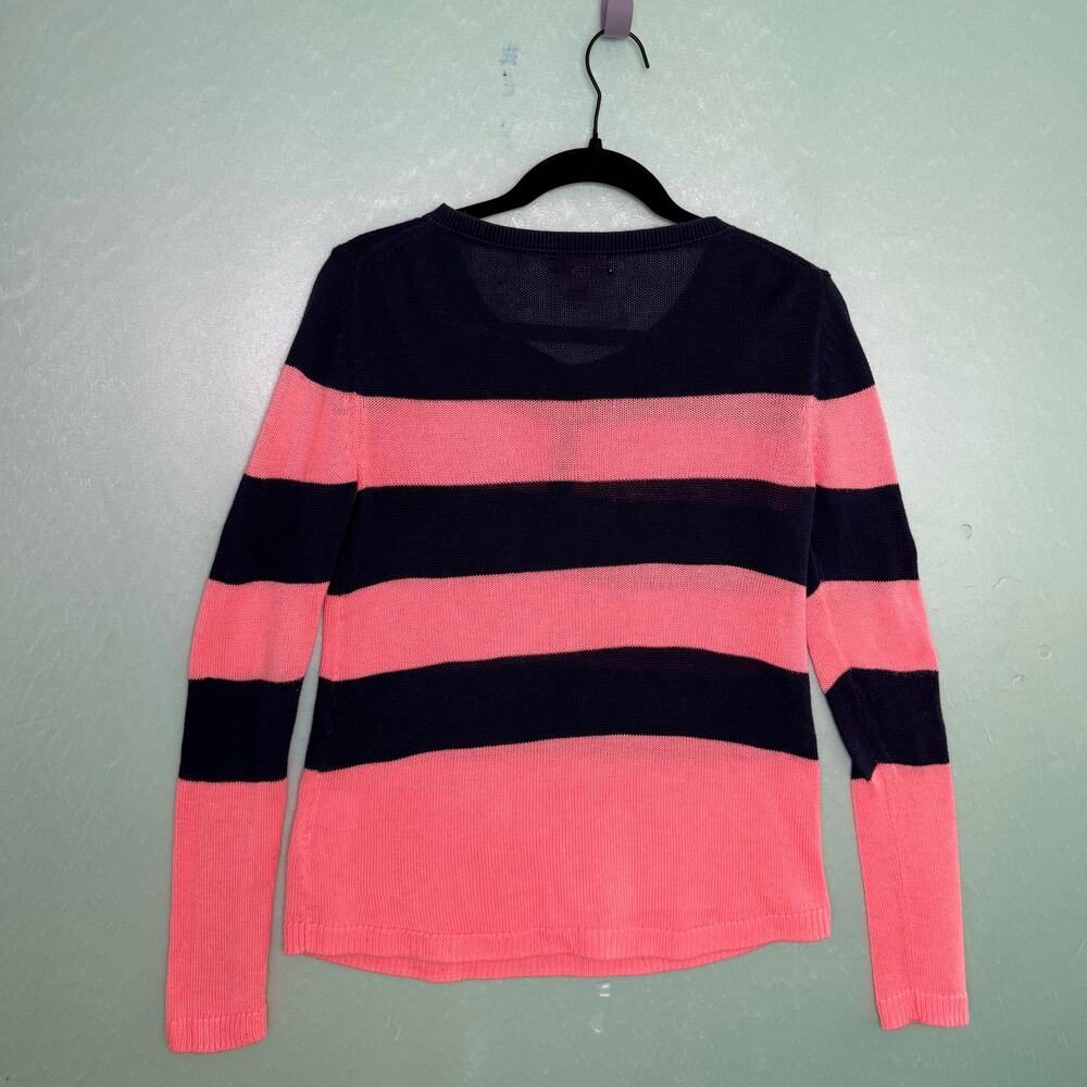 Lilly Pulitzer Adair Sweater – Size M – Pink Navy Stripe Henley Pullover Knit - Picture 2 of 10